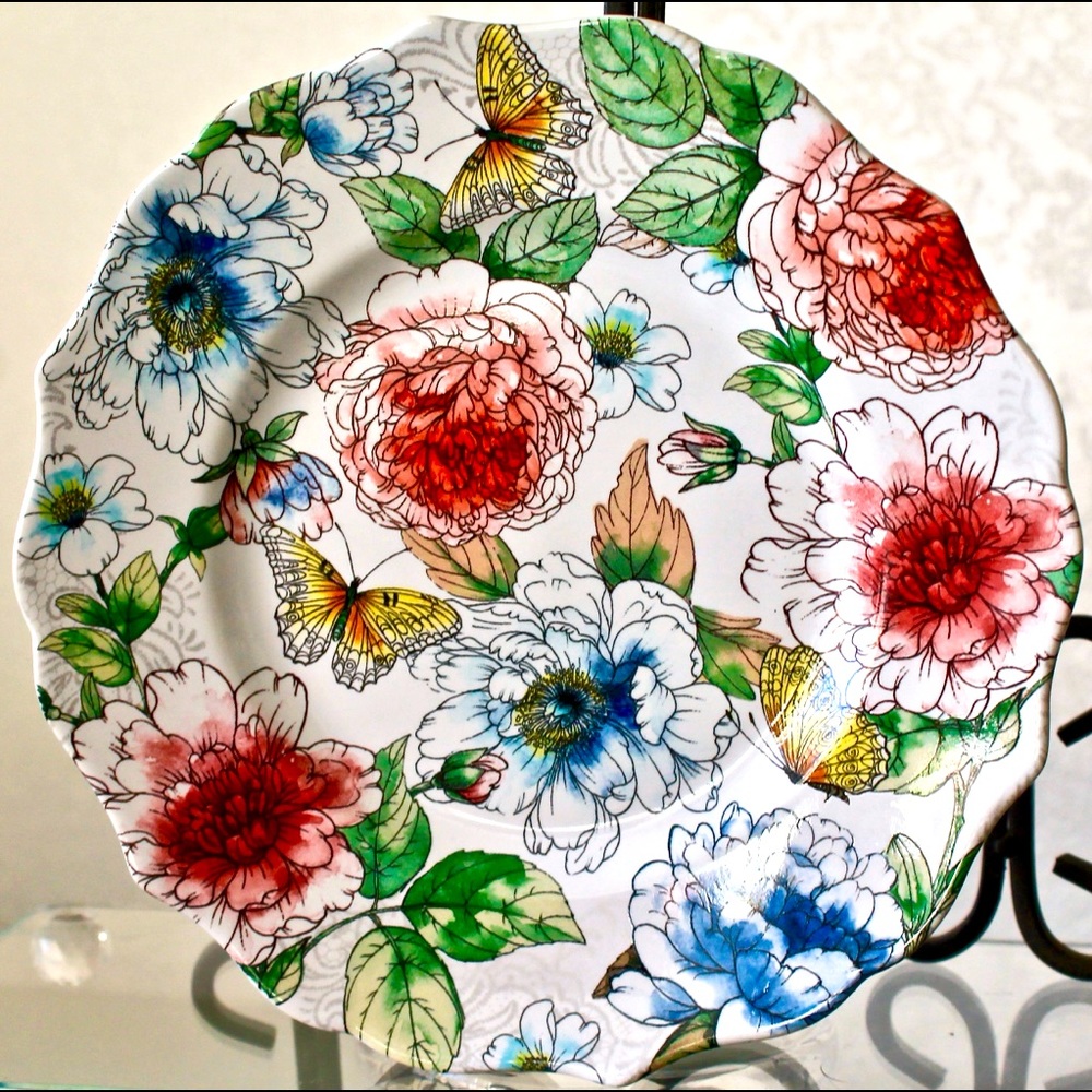 HARPER BY COVENTRY SALAD PLATE FLORAL BUTTERFLY NEW PORCELAIN